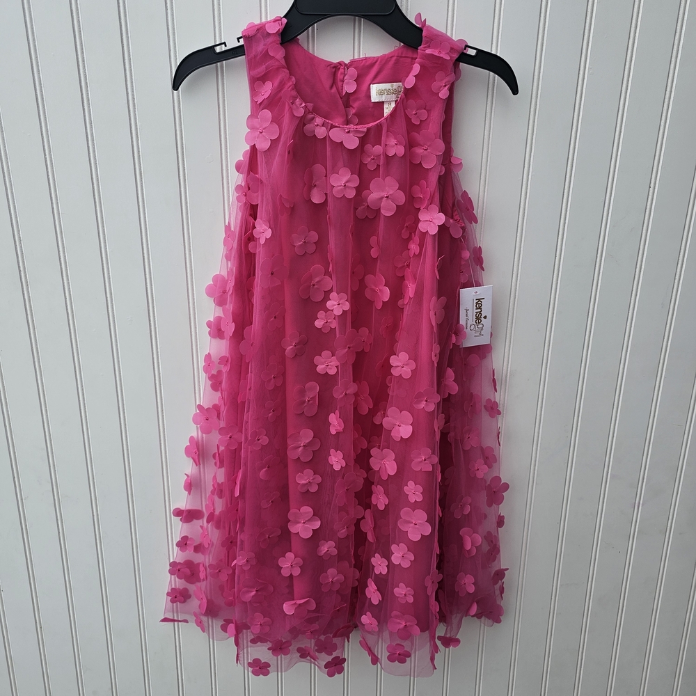 kenzie Girls' Pink Floral Applique Tulle Party Dress